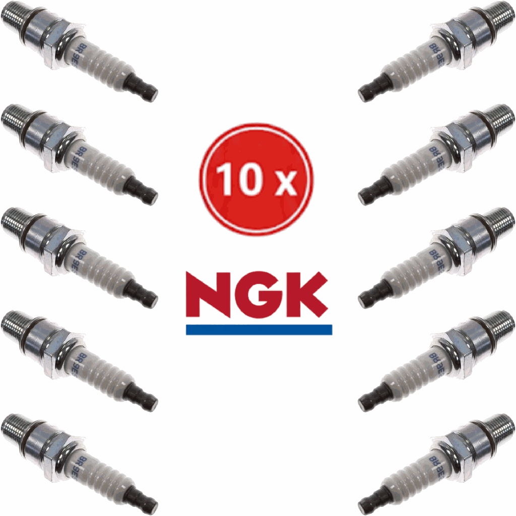 Set of 10 NGK BR9ES Spark Plugs - High Performance for 2-Stroke Motorcycles, Snowmobiles, Jet Skis