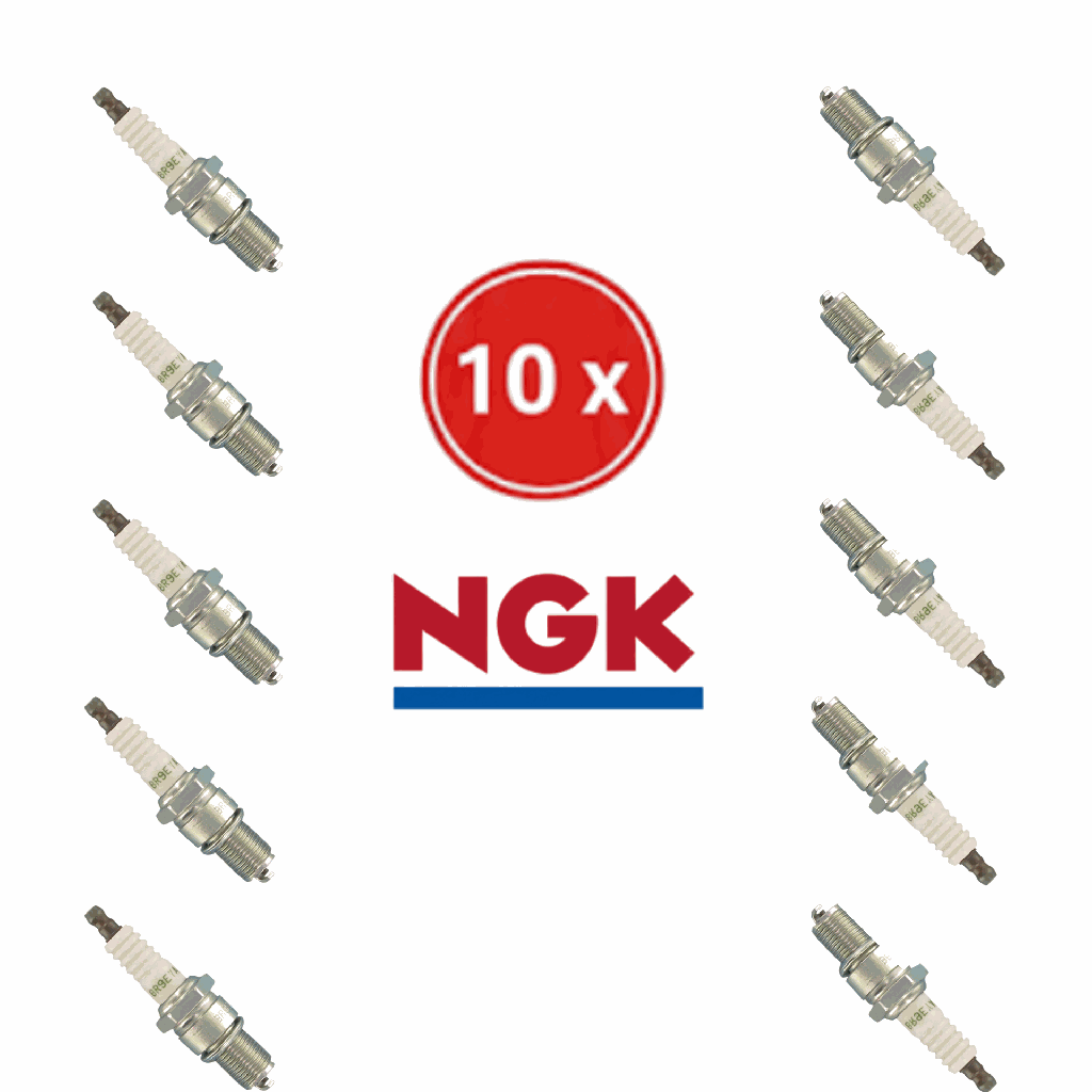 Set of 10 NGK BR9EYA V-Power (V-Groove) Spark Plugs - Improved Ignition for 2-Stroke Snowmobiles/Motocross